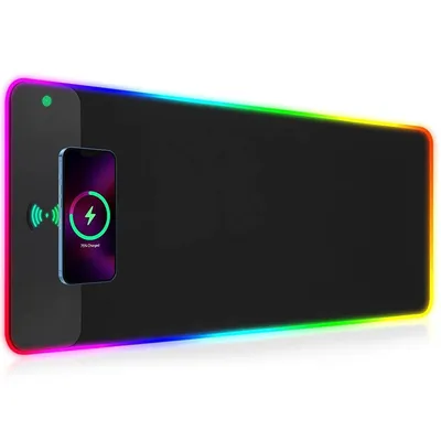 Produktbild von RGB Gaming-Mauspad mit 15 W Qi Wireless Charging ,17 Lichtmodi, Schnellladung,rutschfest,kompatibel mit iPhone,Handy,Kopfhörern,für PC, Gaming & Büro