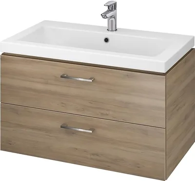 Produktbild von BADLAND Badmöbel Set Badezimmerschrank mit Keramikwaschbecken, 2-Schubladen LARA COMO 80 Nussbaum