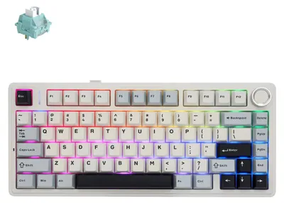 Image de Clavier mécanique de jeu sans fil AULA F75, éclairage RGB LED, disposition QWERTY américaine, fréquence 2,4 GHz/USB-C/Bluetooth, compatible Windows/Mac, couleur bleu glacier "Glacier Blue Ice Vein"