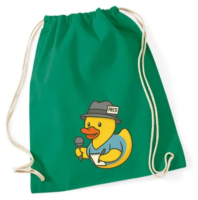 Produktbild von Huuraa Turnbeutel Quietscheente Journalismus Comic Gummiente 12 Liter Kelly Green Baumwolle Rucksack Geschenkidee