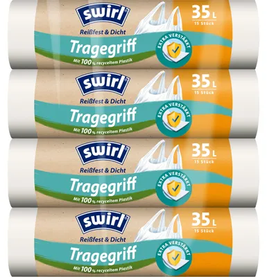 Produktbild von Swirl Reißfest & Dicht Tragegriff Müllbeutel 35 l (4 x 15 Beutel), tropfsichere