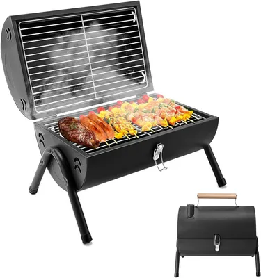 Immagine prodotto di Griglia a carbone - Piccola griglia pieghevole - Per cucinare all'aperto - Superficie di cottura doppia - 50 x 375 cm - Nera
