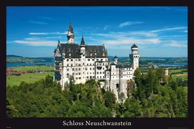 Immagine prodotto di Castello di Neuschwanstein - Poster - Castello da favola + 2 pezzi di modanature per poster in legno 92 cm nero