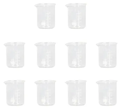 Obrázek produktu pro Kádinky, 10 kusů, borosilikátové sklo, objem 50 ml, průhledné, s objemovou stupnicí