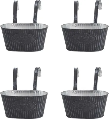 Produktbild von DARO DEKO Metall-Hängetopf in Grau mit 2 Henkeln, 25 x 13cm, 4 Stück, hängende Pflanzschalen für Balkon