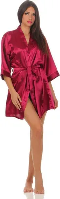 Produktbild von Damen Morgenmantel kurzer Kimono in Satin-Optik; Pupur-Magenta S