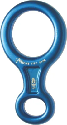 Blauer Abseilachter von Aliens; geeignet für Klettern; mit markanter Form und Sicherheitsmerkmalen.