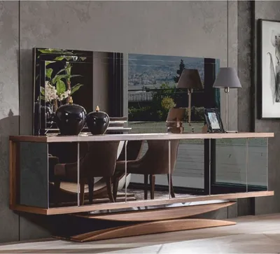 Produktbild von Casa Padrino Luxus Sideboard mit Spiegel Braun - Verspiegelter Massivholz Schrank mit Wandspiegel - Luxus Massivholz Möbel