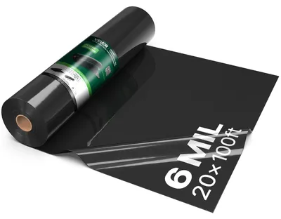 Image de VEVOR Film en polyéthylène, 6,1 x 30,48 m, bâche de jardin, 0,15 mm, toile anti-mauvaises herbes noire, rouleau en plastique pour le jardinage, bâche de protection, bâche de peintre, film de protection pour sous-sols, barrière anti-humidité, lutte contre les mauvaises herbes
