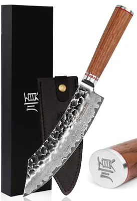 Damast-Blockmesser 20 cm, Walnussgriff, extrem scharf