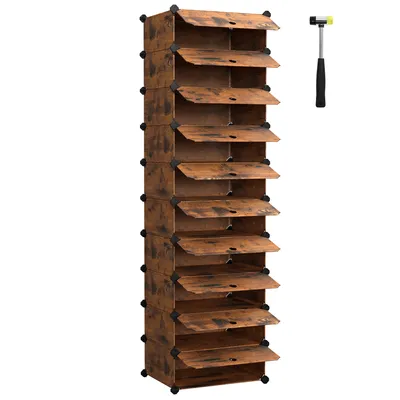 Obrázek produktu pro SONGMICS 10 úrovní botníku skříňka na boty organizér pro 20 bot DIY pegboard skladovací regál šatní skříň hnědá LPC010A01
