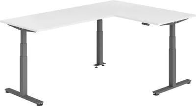 Produktbild von bümö Eckschreibtisch elektrisch höhenverstellbar L-Form - Nachbildung: Weiß, Gestell: Graphit, Größe: Eckschreibtisch 160 x 240 cm