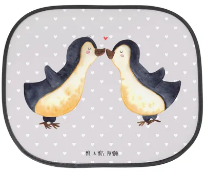 Produktbild von Mr. & Mrs. Panda Sonnenschutz Autoscheibe Pinguine Kuss - Grau Pastell - Geschenk, Fürs Auto, autofenster, Valentinstag, für Freundin, fenster, Freund, Jahrestag, Partner