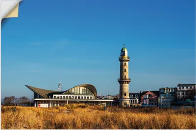 Produktbild von ARTland Wandbild, selbstklebend Leuchtturm mit Teepott in Warnemünde I Größe: 30x20 cm