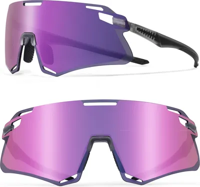 Produktbild von ROCKBROS Fahrradbrille HD-Gläser Brille Schtutzbrille Damen/Herren transparentes Grau + Lila