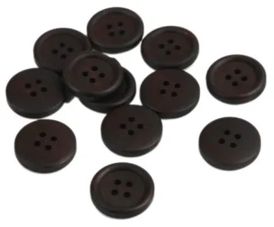 Obrázek produktu pro 20 kulatých dřevěných knoflíků, 20 mm, tmavě hnědé, se 4 otvory, na šití