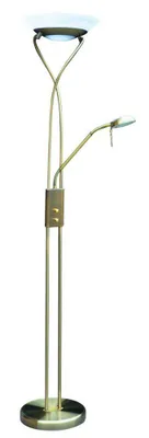A floor lamp with two lights, one main light at the top and a smaller adjustable reading light.