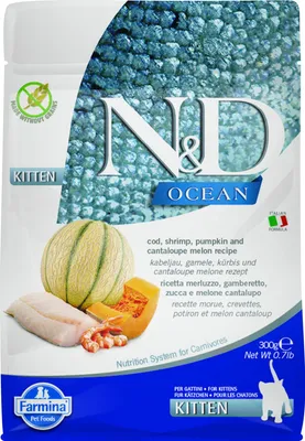 Productafbeelding van N&D OCEAN CAT Kitten, droogvoer voor kittens, met kabeljauw, garnalen, pompoen en meloen, 300g