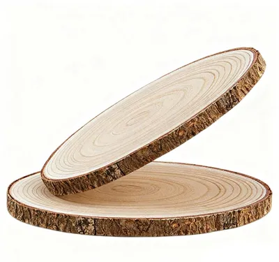 Zdjęcie produktu dla Duże dekoracyjne drewniane plastry z korą - 2 sztuki - 35-38 cm