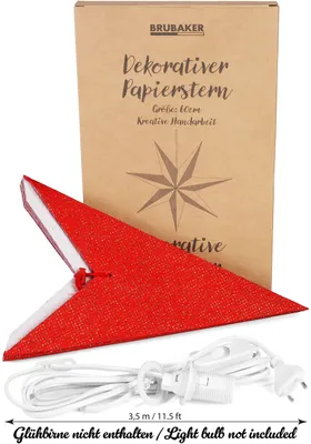 Produktbild von BRUBAKER 60 cm Weihnachtsstern für Innen - Adventsstern mit E14 Fassung Hängend mit 3,5 m Kabel - 3D Papierstern, Rot