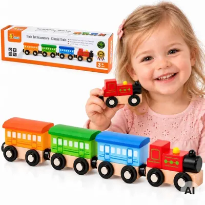Imagen del producto de Vagones de tren magnéticos de madera Viga Locomotora de tren Chuck 3+