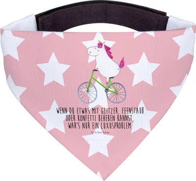 Produktbild von Mr. & Mrs. Panda Bandana Einhorn Radfahrer - Rot Pastell - Geschenk, Unicorn, Hunde Halstuch, Hals Tuch, Einhörner, Rad, für Hund, Radfahren, Schal