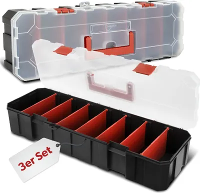 Produktbild von siwitec Sortimentskasten 8 Fächer + 7 anpassbare Trennstege, 3er-Set Sortierbox, Werkzeug Organizer