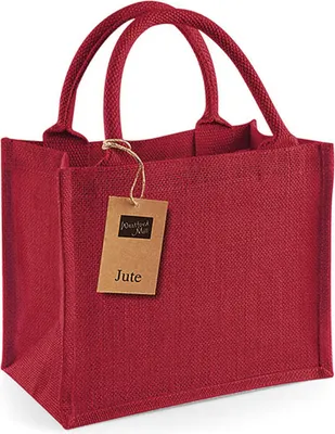 Immagine prodotto di Westford Mill W412 | Mini borsa regalo in iuta 26 x 22 x 14 cm - Colore: Rosso/Rosso - Taglia: Unica
