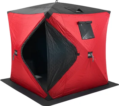 Image de Abri à glace portable VEVOR, tente pop-up isolée pour la pêche sur glace pour 3-4 personnes, surface pêchable de 3,2 m², hutte de glace thermique pour la pêche d'hiver, glaçons 180 x 180 cm, rouge