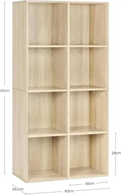 Produktbild von WOLTU Bücherregal 8 Fächer, Standregal, 60x121x30 cm, Helle Eiche