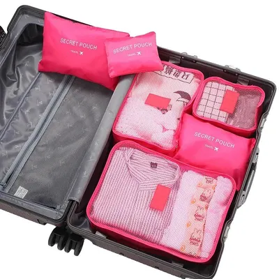 Imagen del producto de Bolsas de viaje, organizadores de diferentes tamaños, bolsas impermeables, color rosa