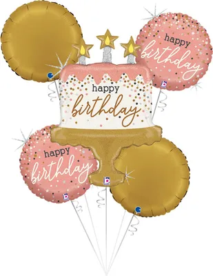 Produktbild von SET Shape Folienballon Kuchen "Happy Birthday" | 1 Shape, 4 Rundballons