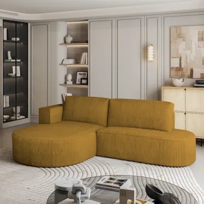 Produktbild von Masseno Ecksofa CORTIO P L-S mit Schlaffunktion L-Form, Sofa mit Bettkasten, Wohnzimmersofa, Couch, Soffa, Bettsofa, Couchgarnitur- Gelb, POSO 01