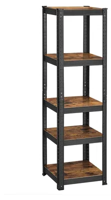 Image de Étagère de rangement vintage, couleur marron-noir, en acier et MDF, robuste, dimensions : 150 x 37 x 37 cm