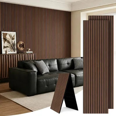 Produktbild von Ikodm 2 Stück faltbare Akustikpaneele in Holzoptik mit Filz, 240 x 60 cm, Schwarznuss