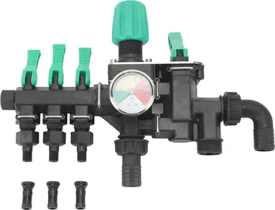 Image de Distributeur agricole de pesticides avec vanne d'arrêt et manomètre, distributeur à 3 voies pour tuyau d'arrosage destiné à l'élevage et à l'aquaculture