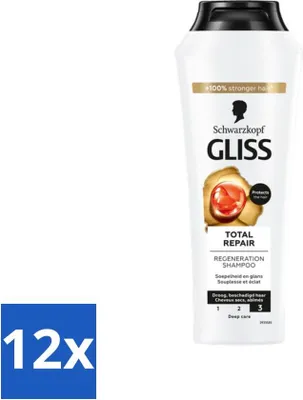 Produktbild von Gliss Shampoo – Total Repair – Für intensive Haarwiederherstellung – 250 ml - Vorteilspack - 12 Stücke