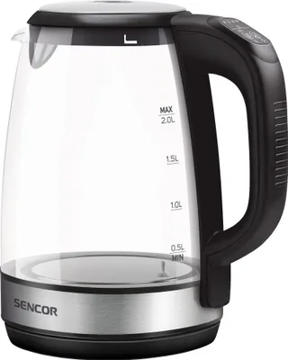 Zdjęcie produktu dla Sencor SWK 2090BK, 2 l, 2200 W, Czarny, Stal nierdzewna, Przezroczysty, Szkło, Metal, Regulowany termostat, Wskaźnik poziomu wody