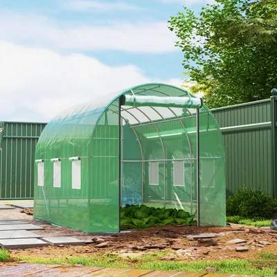 Produktbild von SUGIFT Tomatenhaus, Gewächshaus Folientunnel begehbar, Polytunnel mit Stahlrahmen, Grün  |  verstärkte PE-Abdeckung  |  85% Lichtdurchlass  |  300 x 200 x 195 cm