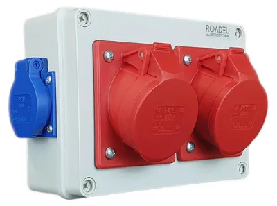 Zdjęcie produktu dla Rozdzielnica CEE 2x gniazdo CEE 16A, 5-biegunowe, 400V z 2 gniazdami Schuko 230V