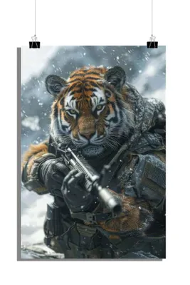 Zdjęcie produktu dla Plakat Tygrys - Plakat Żołnierz - Plakat Zwierzę - Plakat Fantasy - 61x91cm - Idealny do oprawienia w ramkę