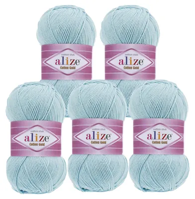 5 x 100g Strickgarn Alize Cotton Gold Uni Klassikgarn Häkelgarn kristallblau