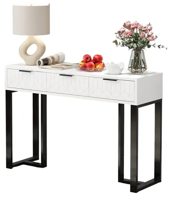 Immagine prodotto di Tavolino consolle - Tavolino da ingresso - Comodino - 3 cassetti - Struttura in metallo dorato - 120x36x80 cm