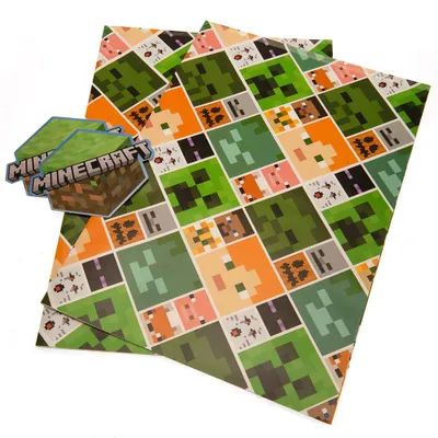 Immagine prodotto di Minecraft - Set di carta da regalo 2 pezzi - Carta TA9929 (taglia unica) (verde/arancio/grigio)
