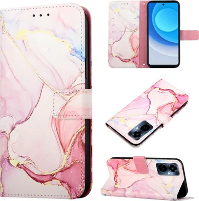Produktbild von Tecno Camon 19 Pro 5G Hülle, Marmor Motiv Kunstleder Tasche Wallet Kartenfächer mit Standfunktion Klapp Schutzhülle für Tecno Camon 19 Pro 5G Pink Weiß