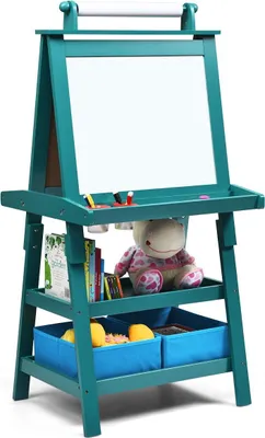 Obrázok produktu pre Detský stojan 3 v 1 Detská tabuľa Obojstranná tabuľa a tabuľa a papier na kreslenie 59 x 50 x 117 cm Modrá