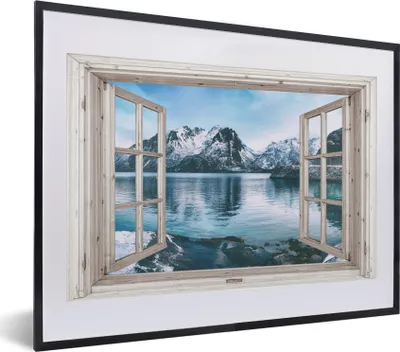 Produktbild von MuchoWow® Gerahmtes Poster Aussicht - Berg - Wasser 40x30 cm - Poster mit Schwarzem Bilderrahmen Wandposter Rahmen Foto Bilder - Bilderrahmen - Poster im Rahmen