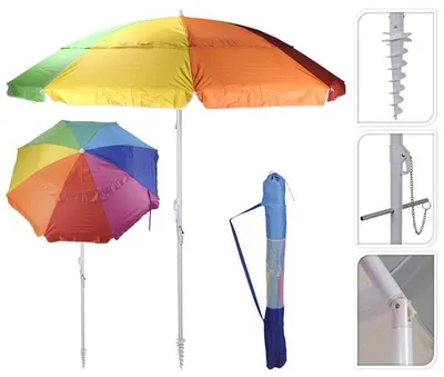 Produktbild von BBQ Strandsonnenschirm Multicolor 220cm - UV Schutz - Strandzubehör