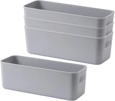 Imagen del producto de Cestas de almacenamiento, 4 unidades, de plástico, rectangulares, con asas, para el hogar y la oficina