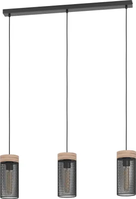 Produktbild von EGLO Hängelampe Klinsdale, Pendelleuchte Esstisch Industrial Esszimmerlampe aus Holz in Nussbaum und Metall in Schwarz, Hängeleuchte, E27 Fassung